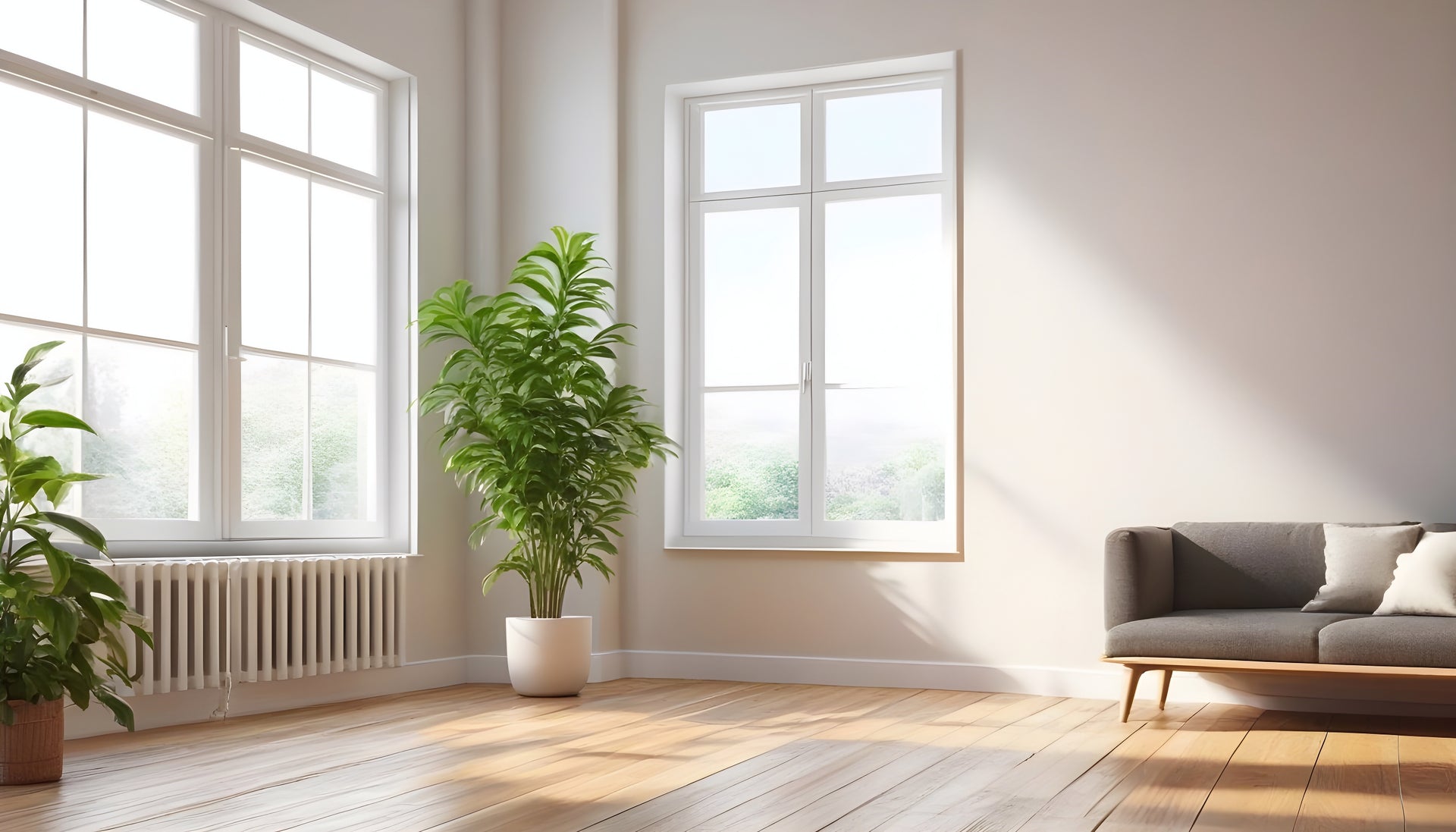 Living Room with Complete Window Grilles and Sash Dividers Installed in windows