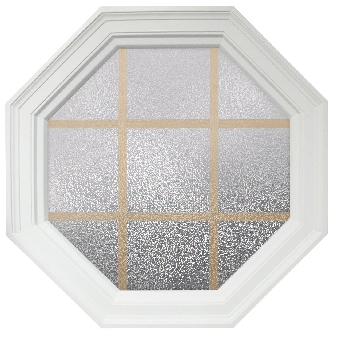 Large Town Light White Poly Brickmould Stationary Octagon Window Obscure IG Glass 9 Light Pine Removable Grille