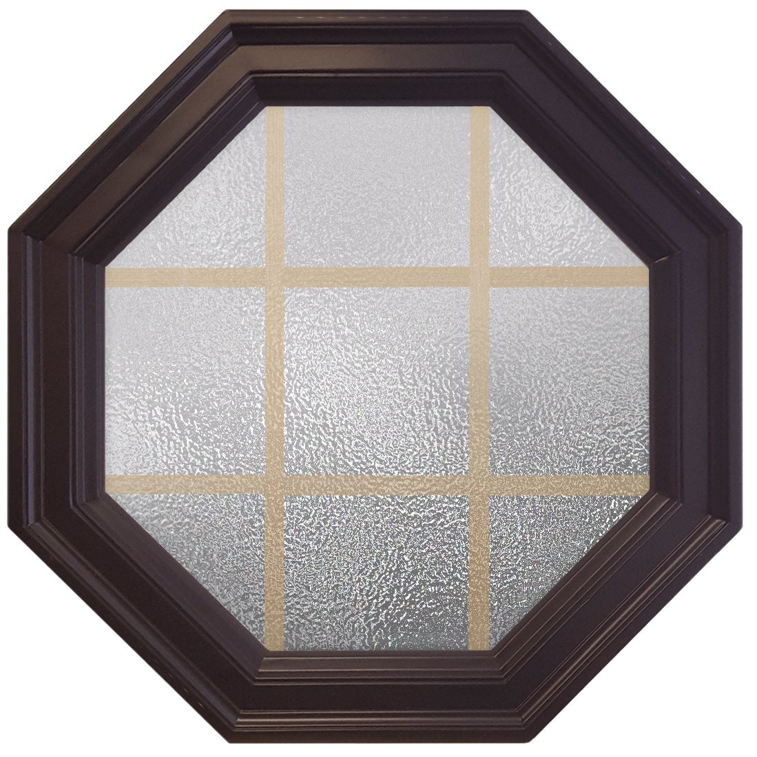 Large Town Light Bronze Poly Brickmould Stationary Octagon Window Obscure IG Glass 9 Light Pine Removable Grille