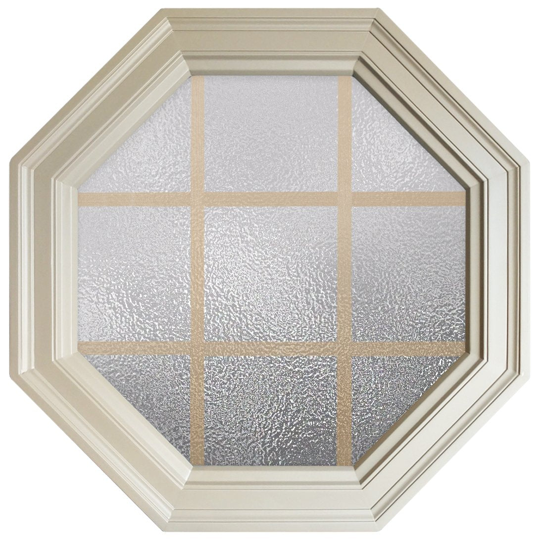 Large Town Light Sand Poly Brickmould Stationary Octagon Window Obscure IG Glass 9 Light Pine Removable Grille