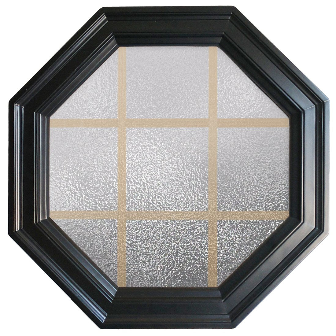 Large Town Light Black Poly Brickmould Stationary Octagon Window Obscure IG Glass 9 Light Pine Removable Grille