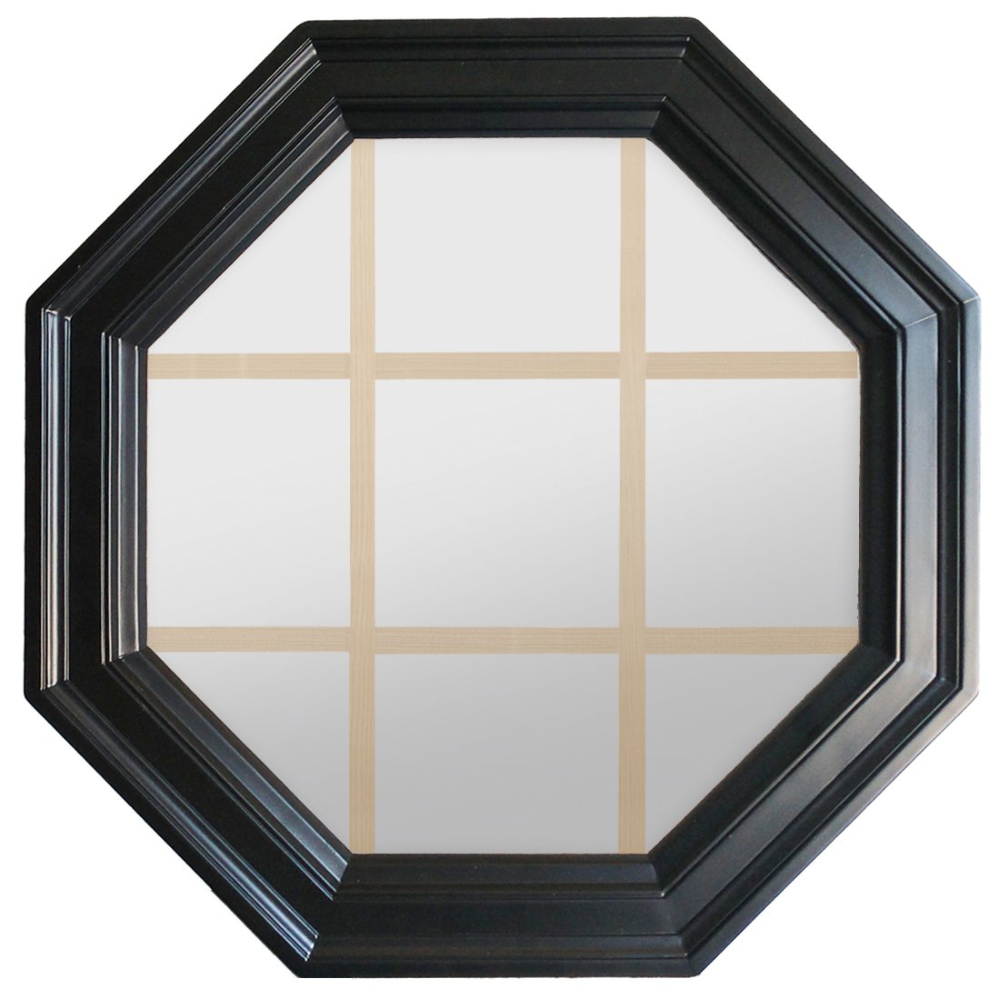 Large Town Light Black Poly Brickmould Stationary Octagon Window Clear IG Glass 9 Light Pine Removable Grille
