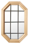 Tall Cabin Light Wood Stationary Octagon Window Clear IG Glass 12 light Bronze Grille In Glass
