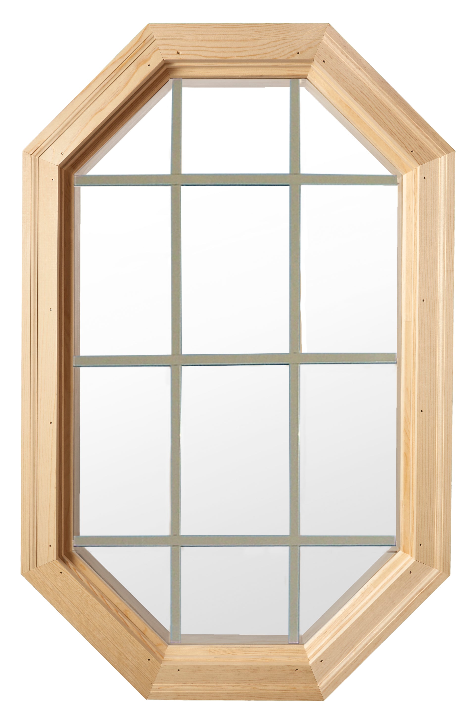 Tall Cabin Light Wood Stationary Octagon Window Clear IG Glass 12 light Sand Grille In Glass