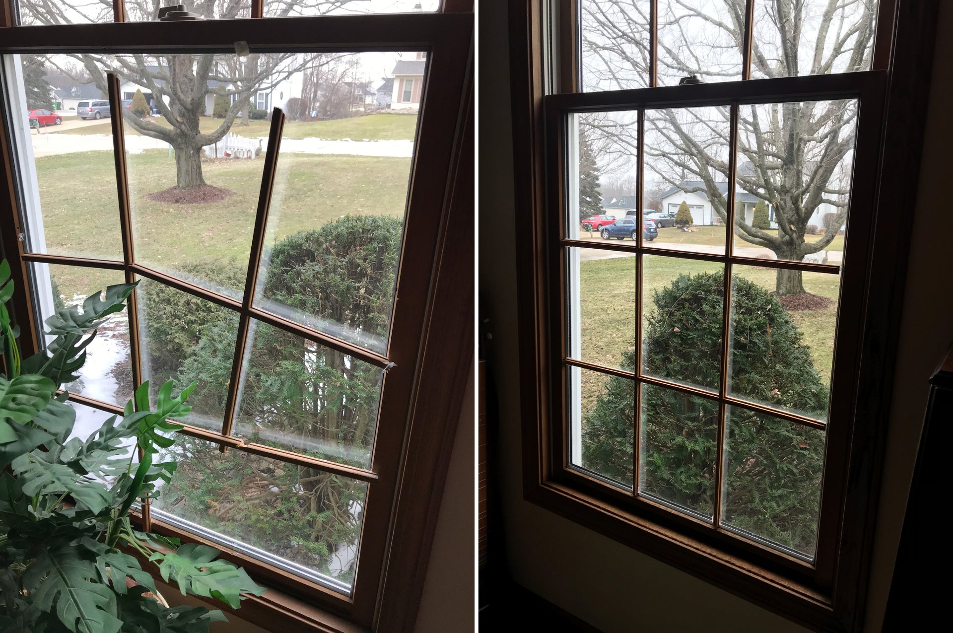 Before and after photos of old and new window grilles