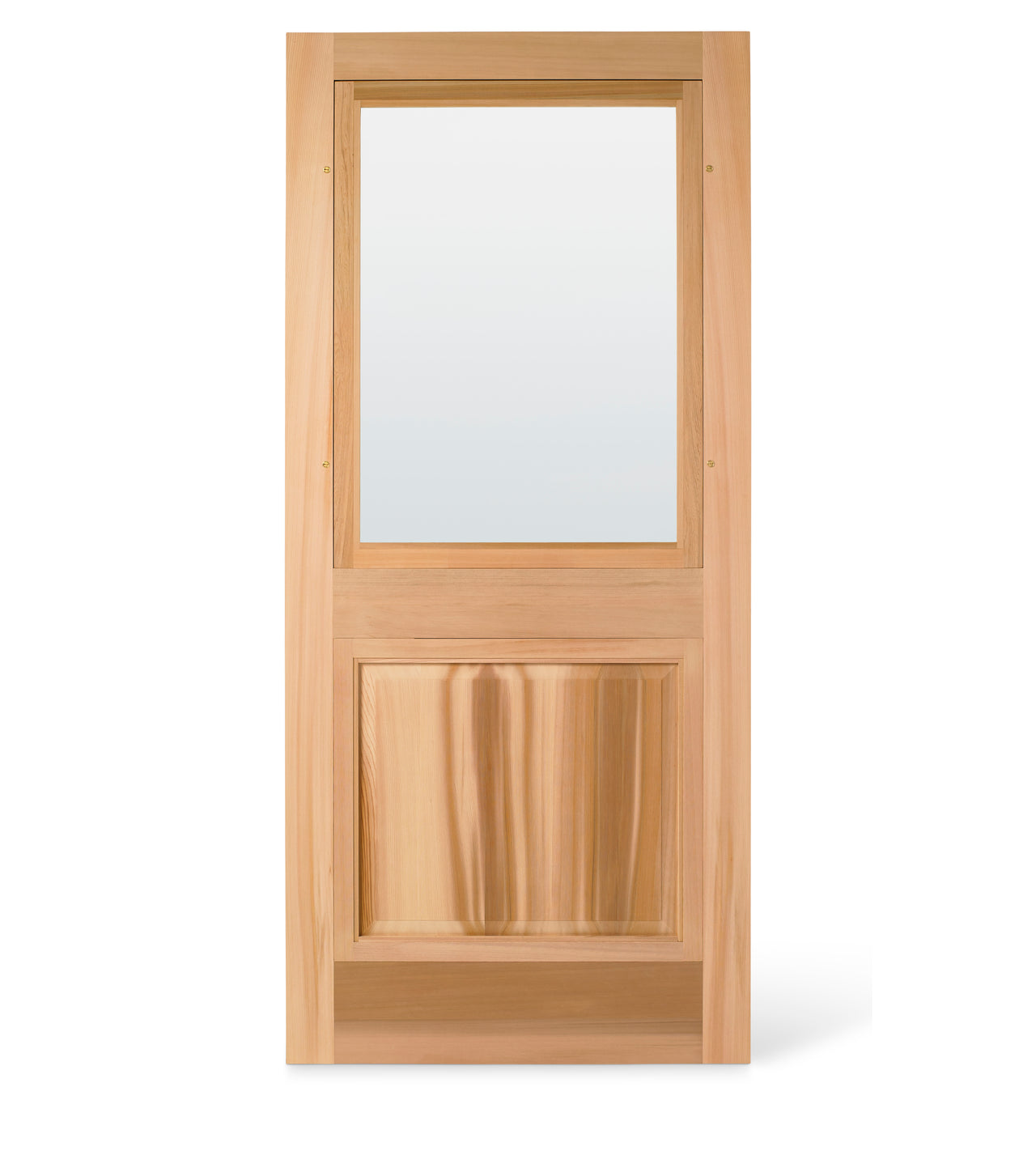 Cedar Combination Storm Screen Door with glass panel interior view