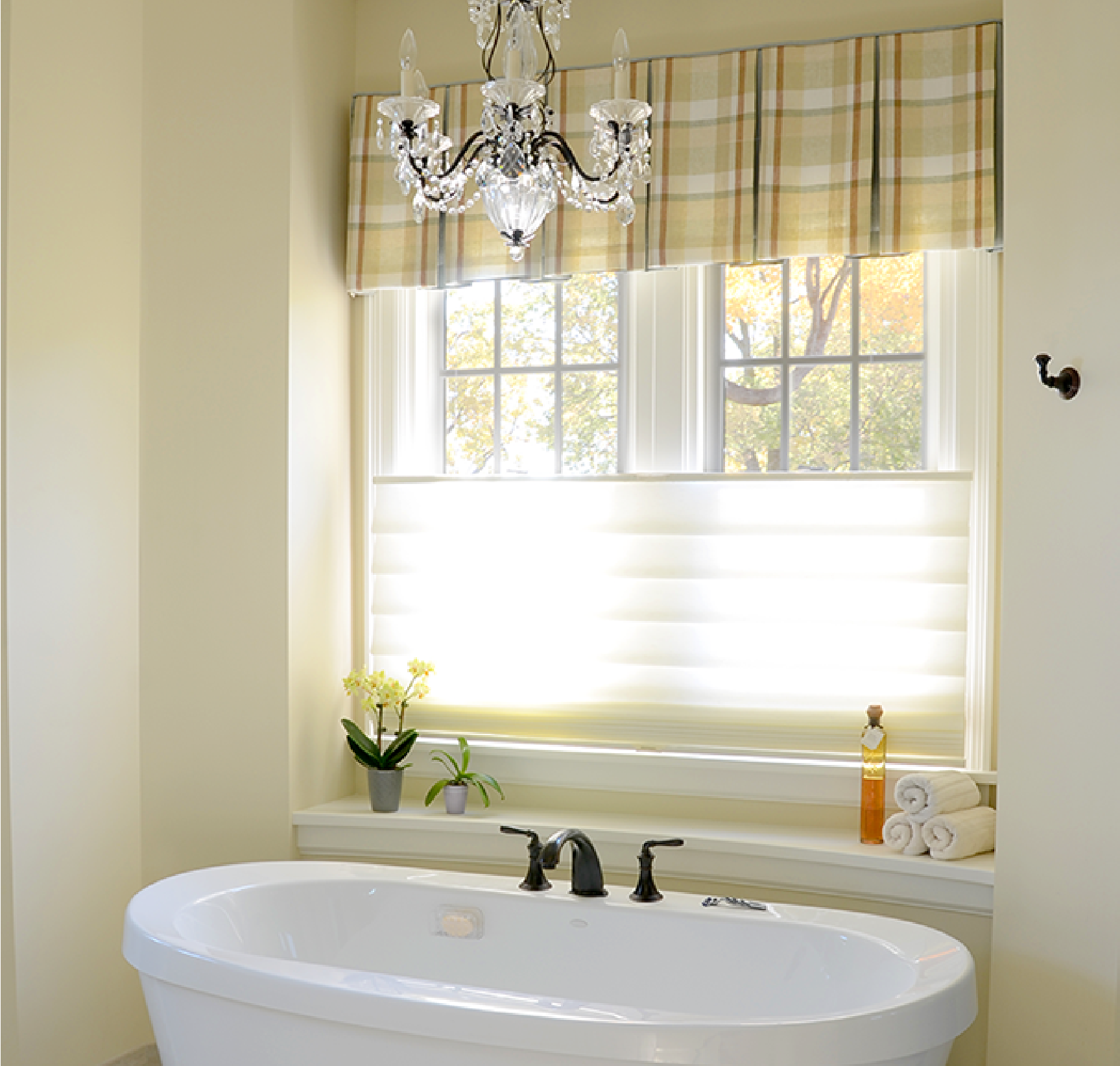 Window grilles installed in bathroom windows.