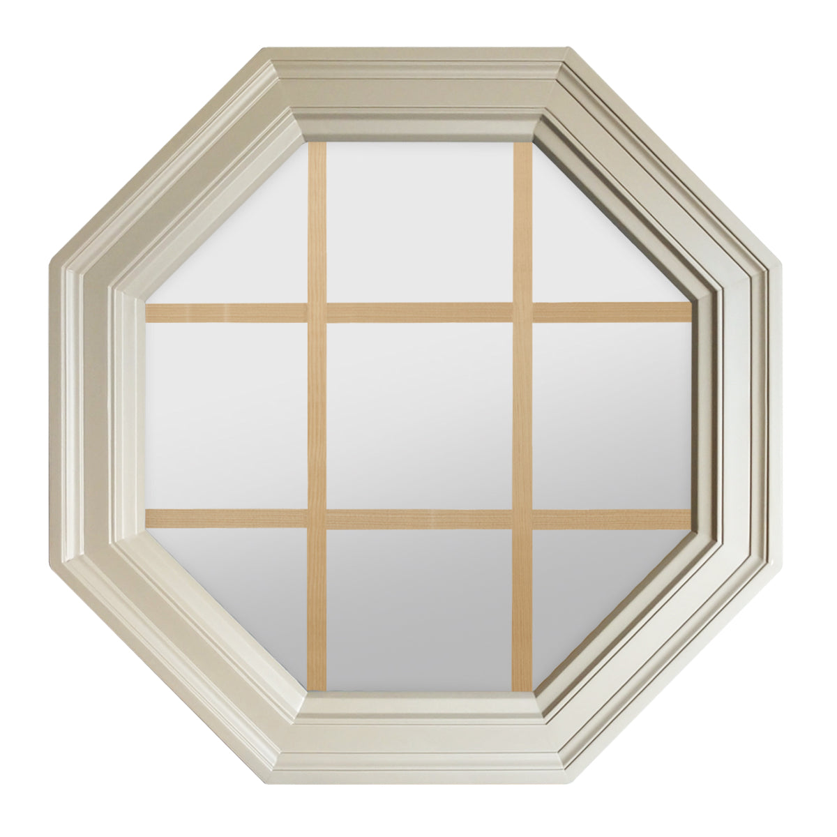 Town Light Sand Poly Brickmould Stationary Octagon Window Clear IG Glass 9 Light Pine Removable Grille