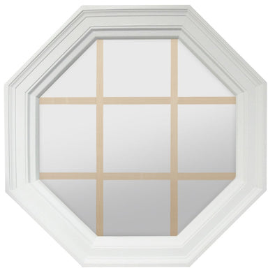 Large Town Light White Poly Brickmould Stationary Octagon Window Clear IG Glass 9 Light Pine Removable Grille