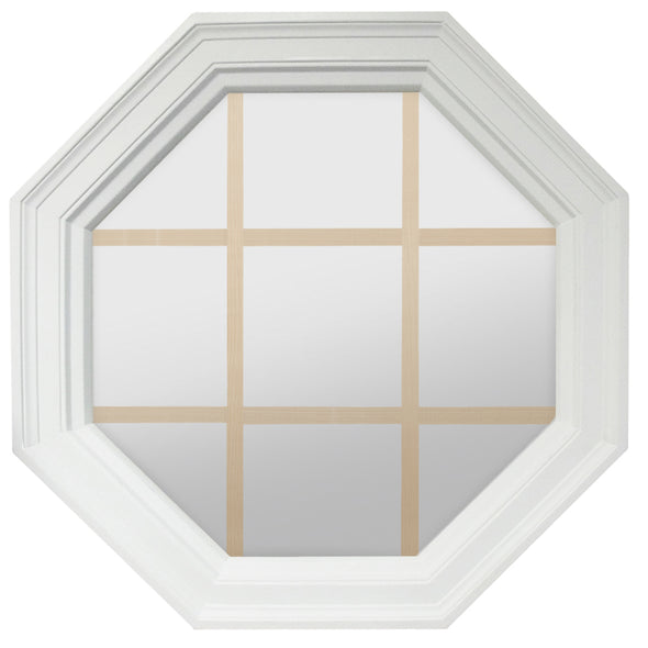 Large Town Light White Poly Brickmould Stationary Octagon Window Clear IG Glass 9 Light Pine Removable Grille