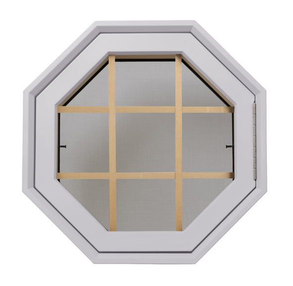 Rambler Breeze White Poly Venting Octagon Window Clear IG Glass With Pine Removable Grille Hinge Right