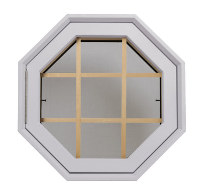 Rambler Breeze White Poly Venting Octagon Window Clear IG Glass With Pine Removable Grille Hinge Left