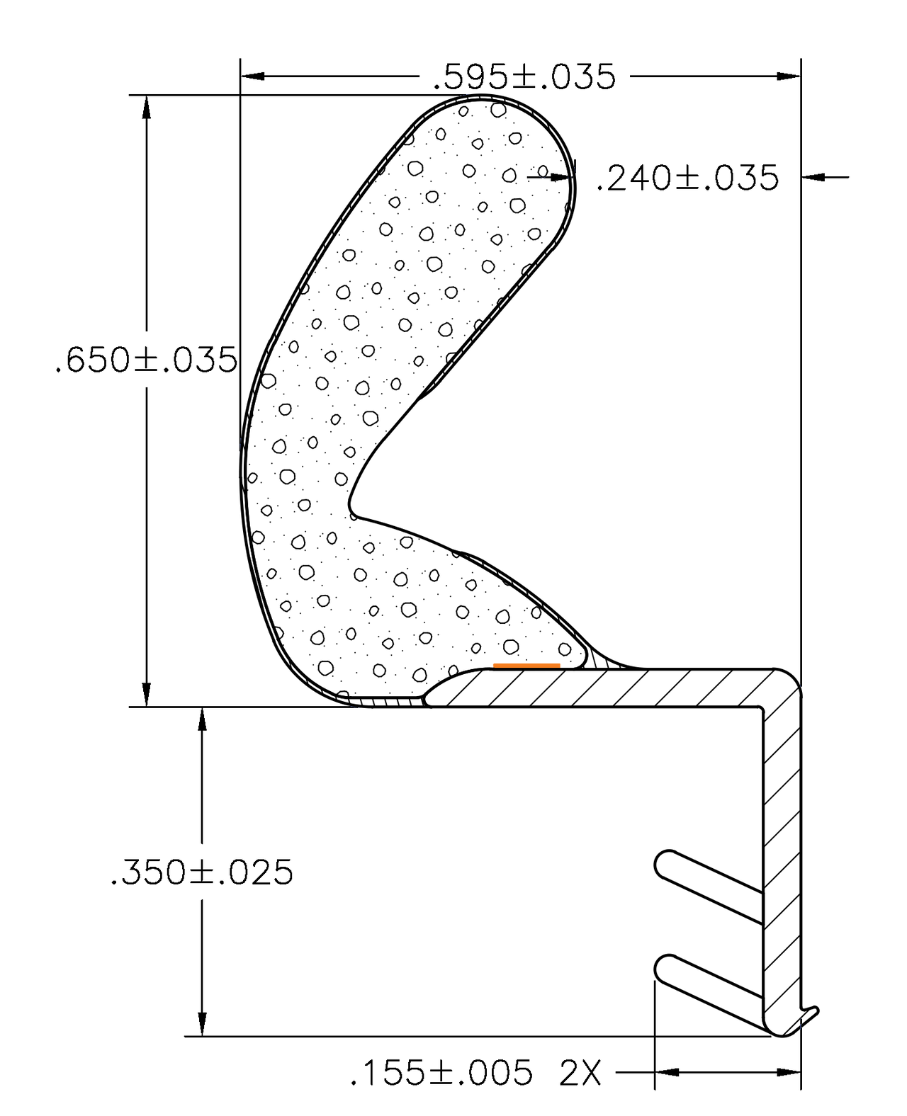 E-Lon .650 Weatherseal drawing with dimensions