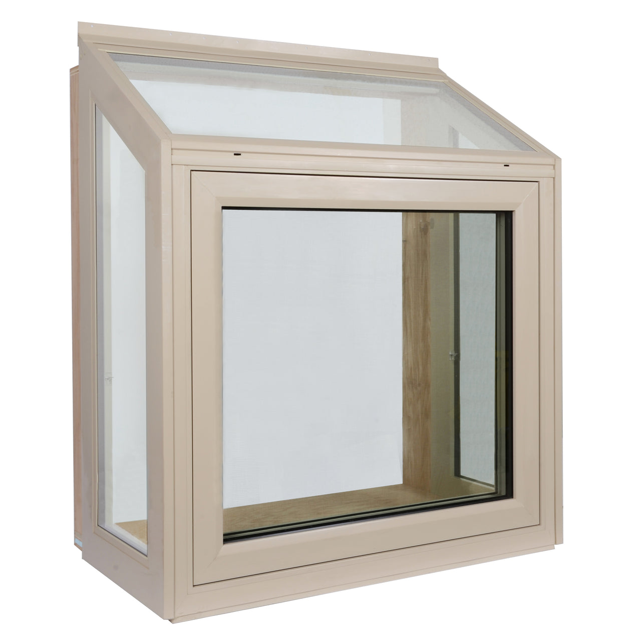 Tan Garden Window Awning Sash Closed