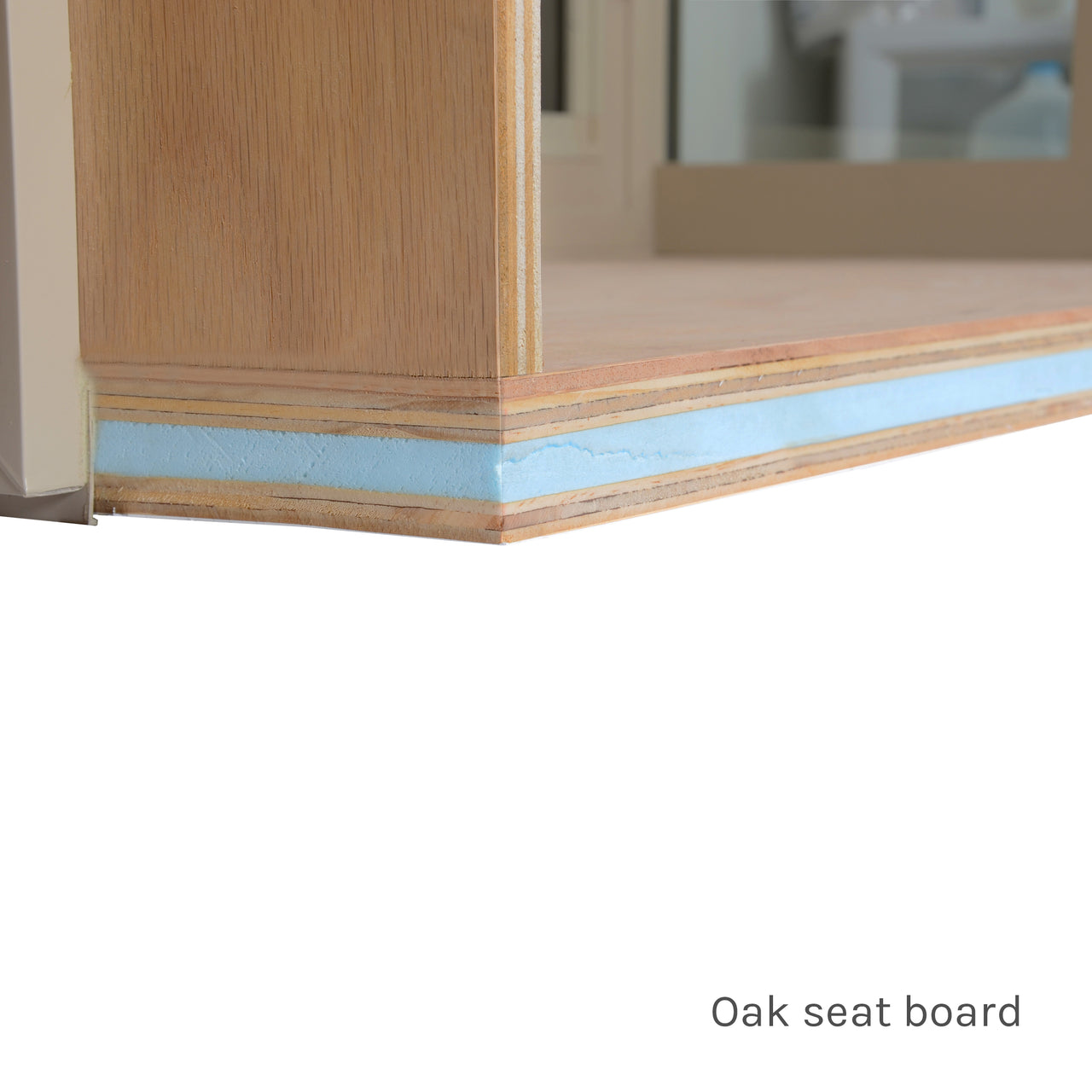 White Garden Window with Insulated Seat Board in Oak